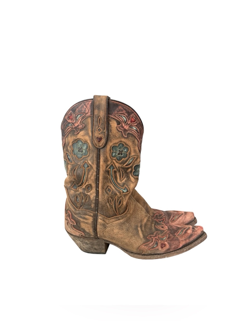 Dan Post 3459 Vintage Blue Arrow Snip Toe Cowgirl Western Boots Size 8.5